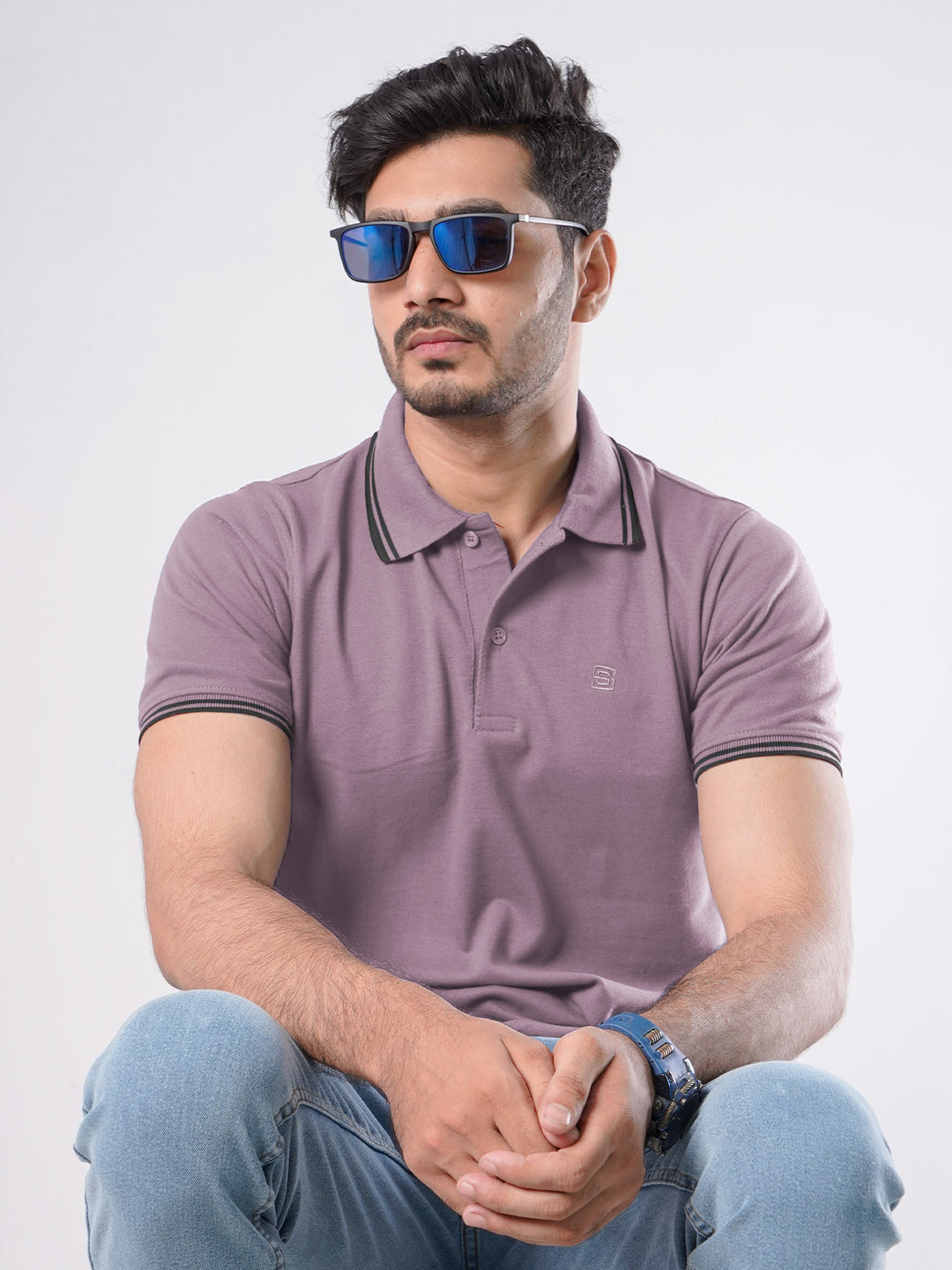 Light Purple Plain Half Sleeves Polo T-Shirt (POLO-478)