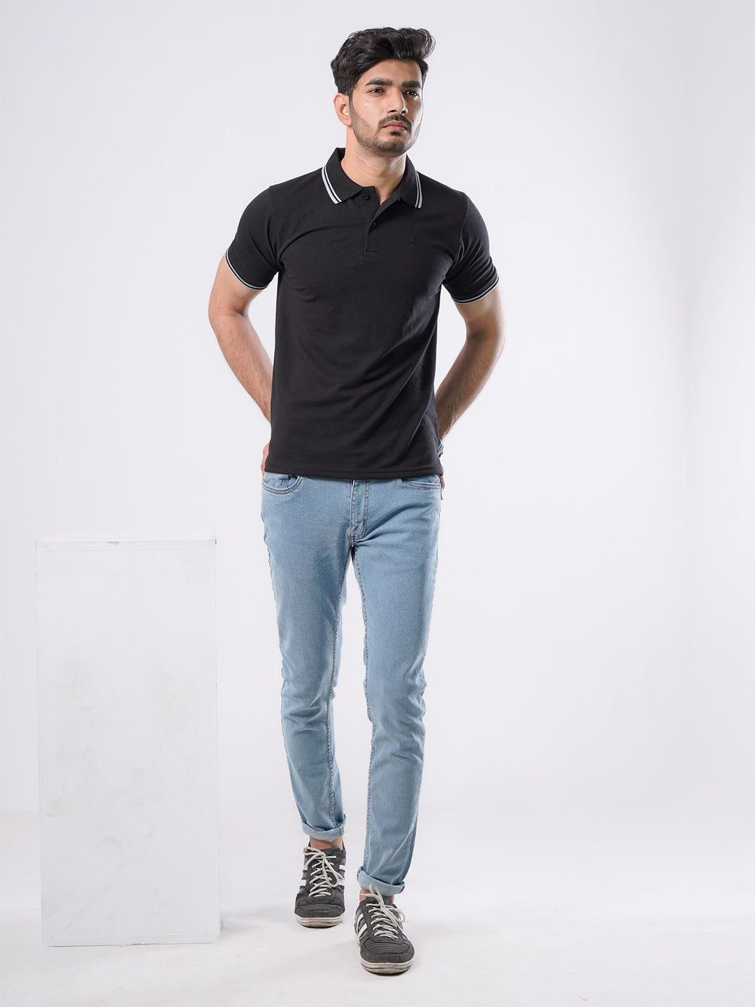 Black Plain Half Sleeves Polo T-Shirt (POLO-479)