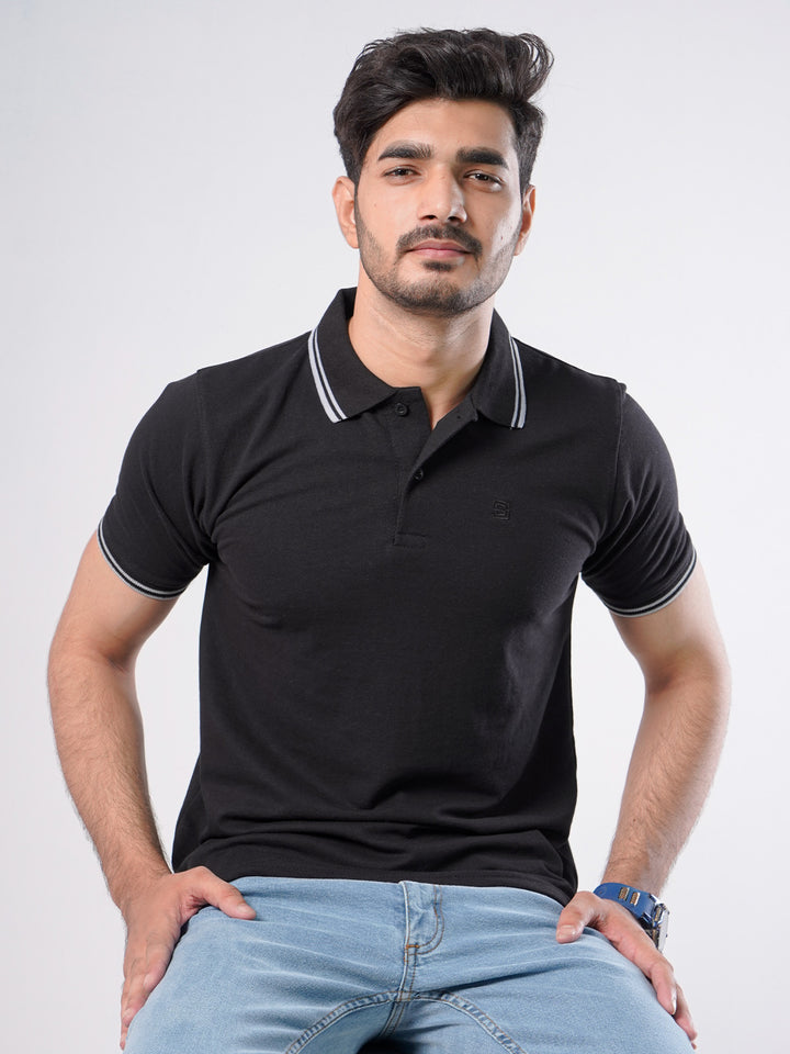 Black Plain Half Sleeves Polo T-Shirt (POLO-479)