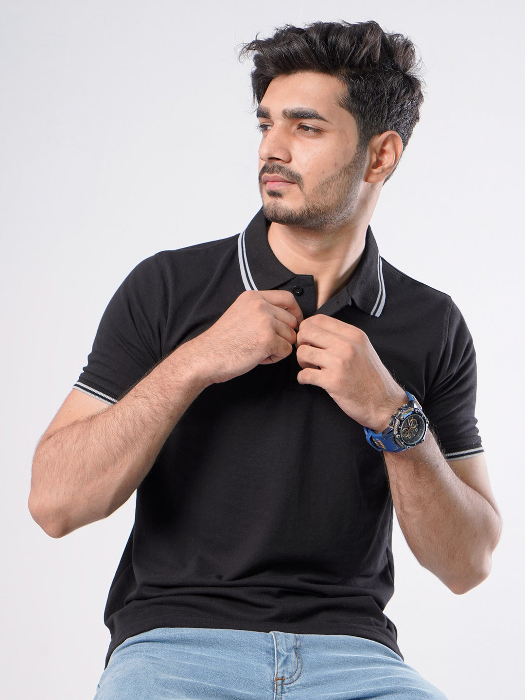 Black Plain Half Sleeves Polo T-Shirt (POLO-479)