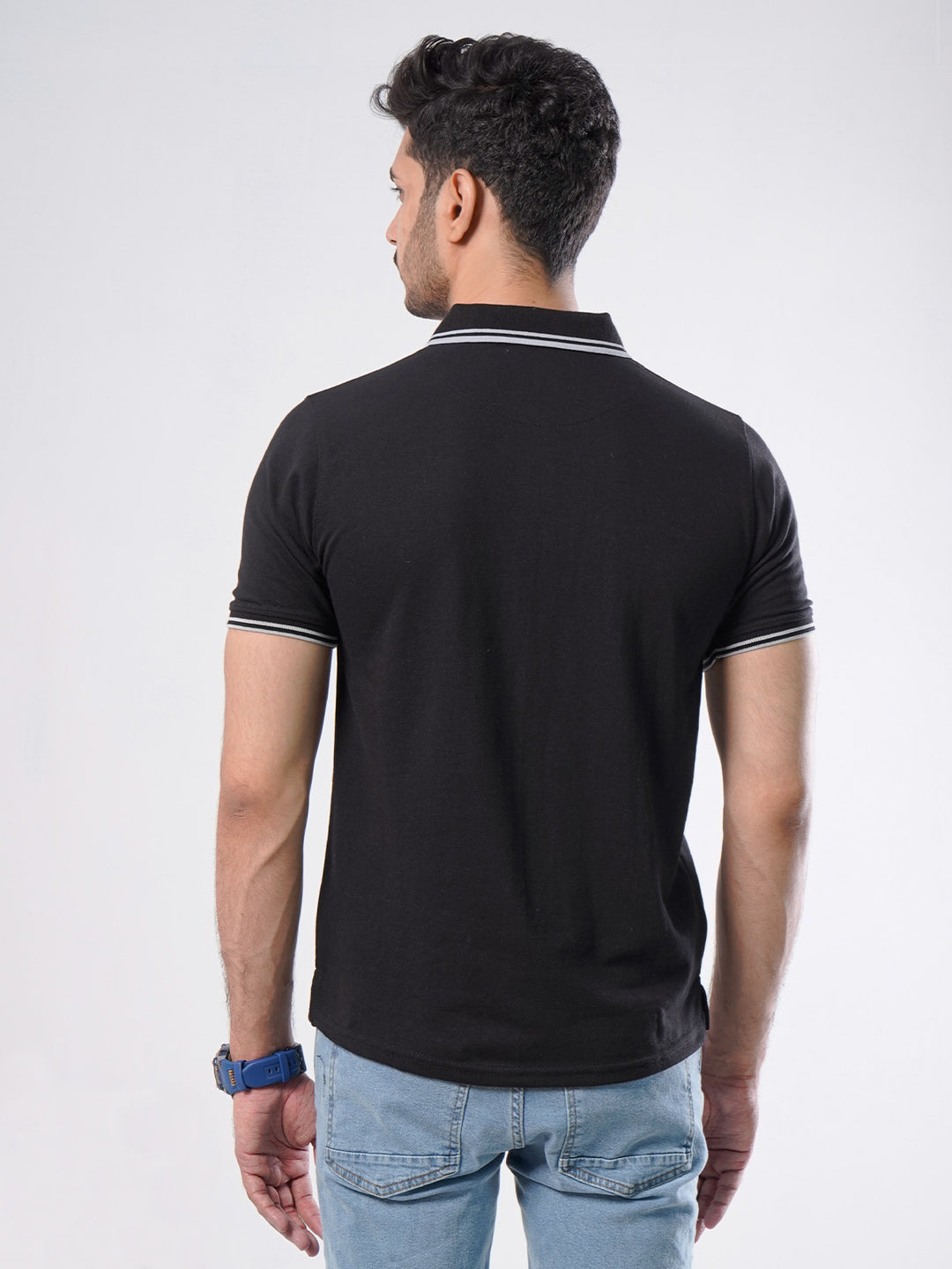 Black Plain Half Sleeves Polo T-Shirt (POLO-479)