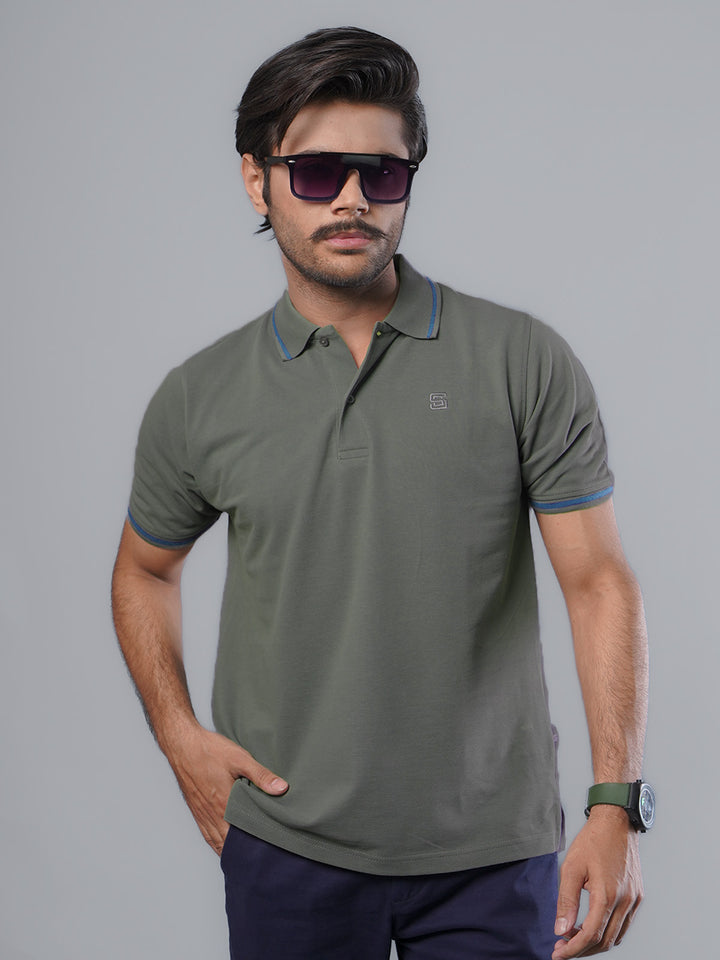 Light Olive Classic Half Sleeves Cotton Polo T-Shirt (POLO-480)