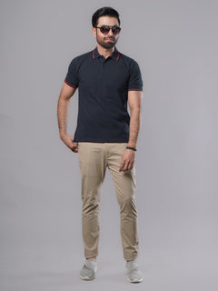 Navy Blue Classic Half Sleeves Cotton Polo T-Shirt (POLO-483)