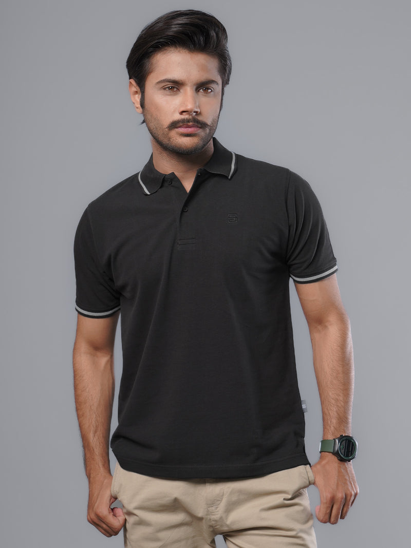 Black Classic Half Sleeves Cotton Polo T-Shirt (POLO-485)