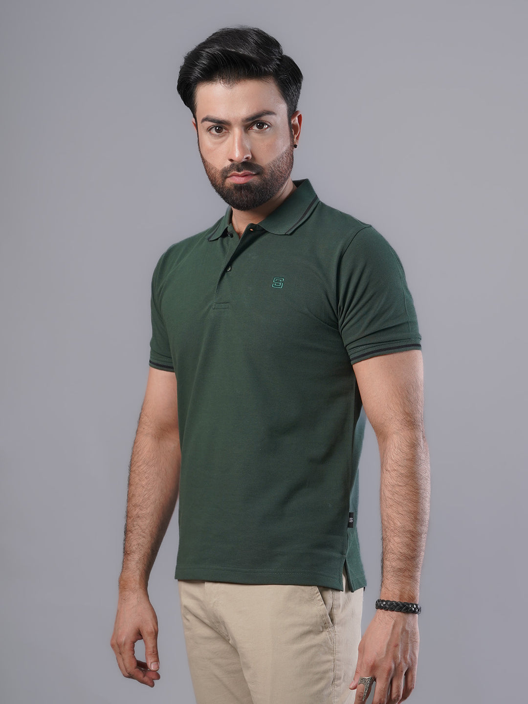 Dark Green Classic Half Sleeves Cotton Polo T-Shirt (POLO-486)