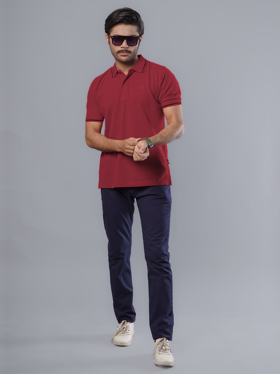 Red Classic Half Sleeves Cotton Polo T-Shirt (POLO-487)