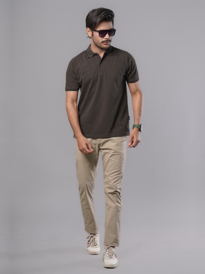 Dark Brown Classic Half Sleeves Cotton Polo T-Shirt (POLO-491)