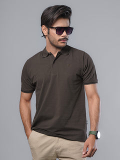 Dark Brown Classic Half Sleeves Cotton Polo T-Shirt (POLO-491)