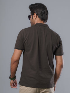 Dark Brown Classic Half Sleeves Cotton Polo T-Shirt (POLO-491)
