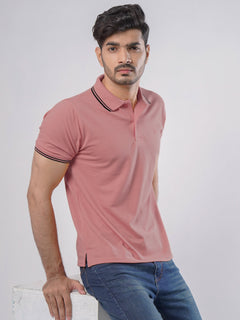 Tea Pink Plain Half Sleeves Polo T-Shirt (POLO-495)