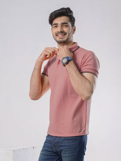 Tea Pink Plain Half Sleeves Polo T-Shirt (POLO-495)