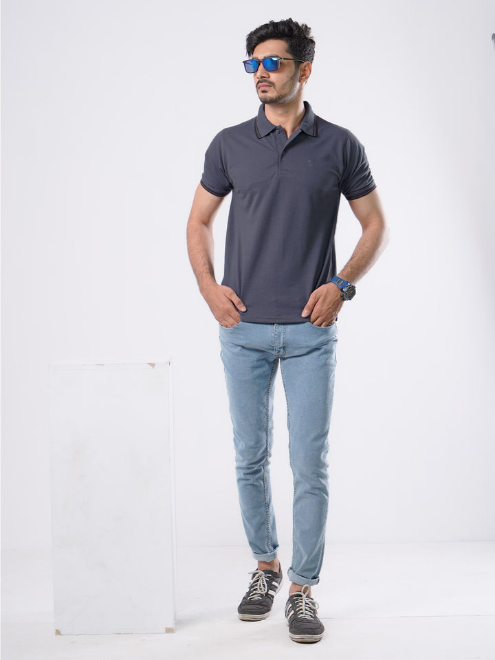 Indigo Plain Half Sleeves Polo T-Shirt (POLO-496)