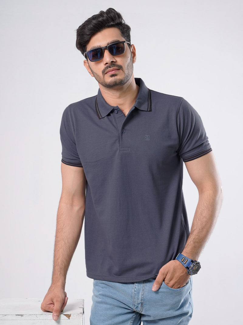 Indigo Plain Half Sleeves Polo T-Shirt (POLO-496)