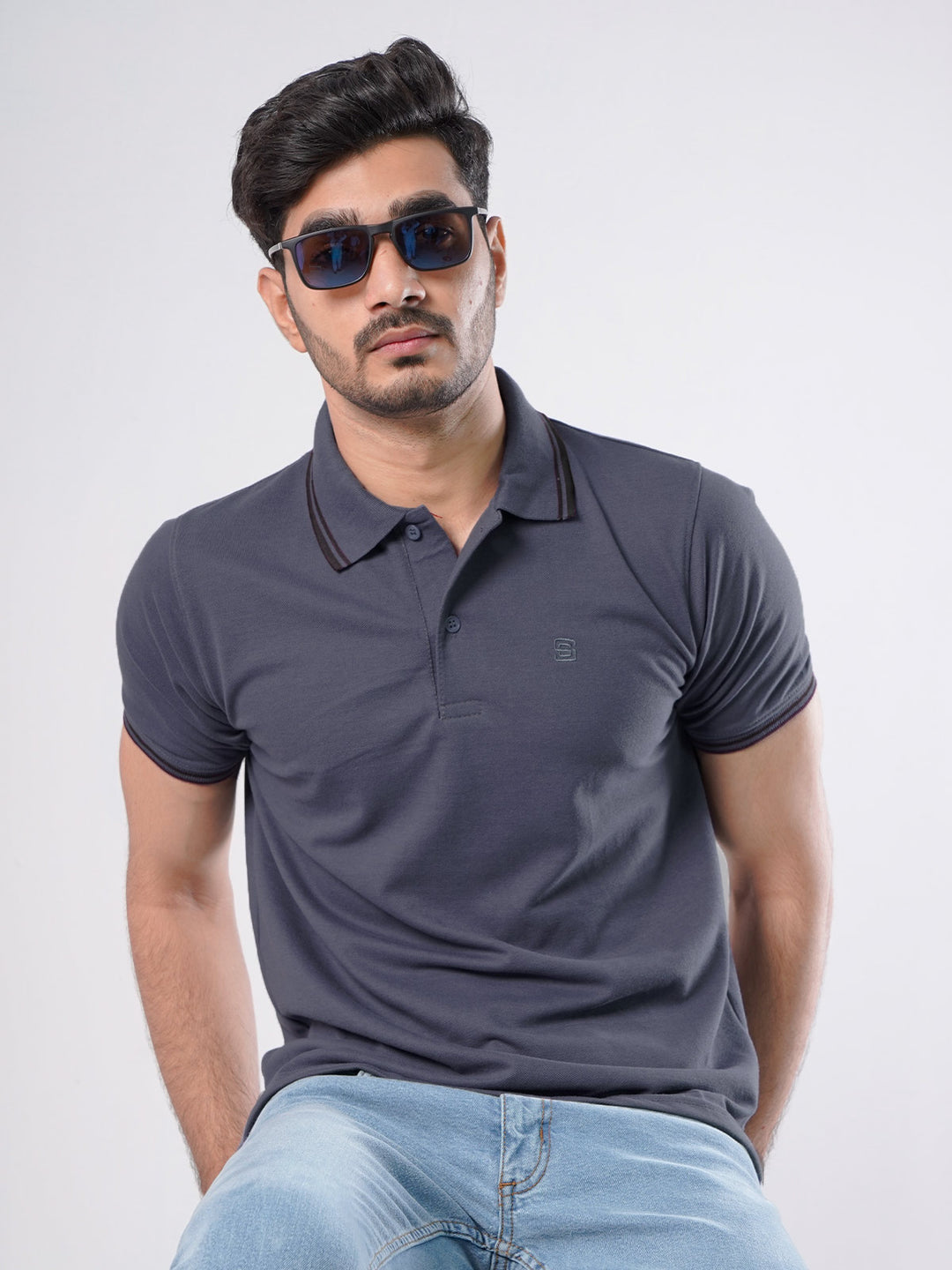 Indigo Plain Half Sleeves Polo T-Shirt (POLO-496)