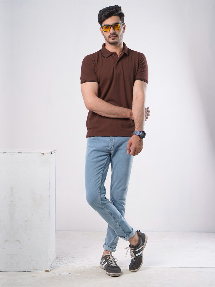 Rust Plain Half Sleeves Polo T-Shirt (POLO-497)