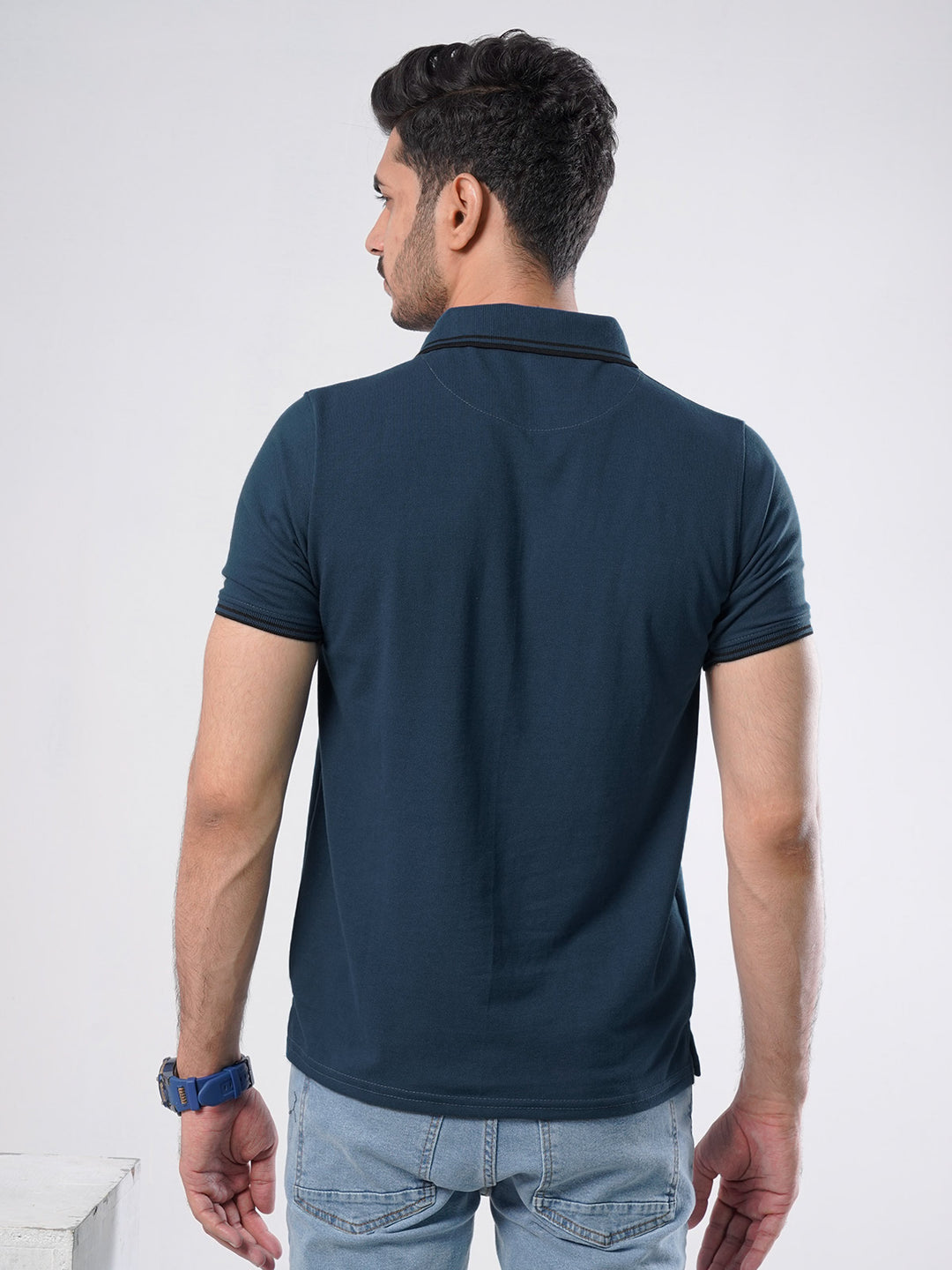 Dark Turquoise Plain Half Sleeves Polo T-Shirt (POLO-498)