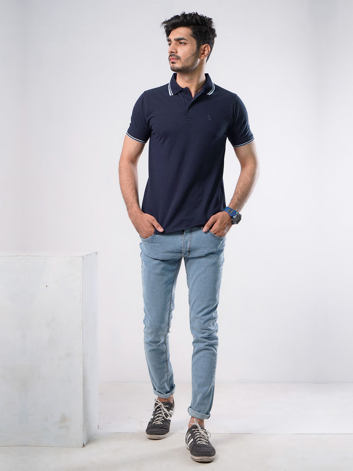 Navy Blue Plain Half Sleeves Polo T-Shirt (POLO-500)