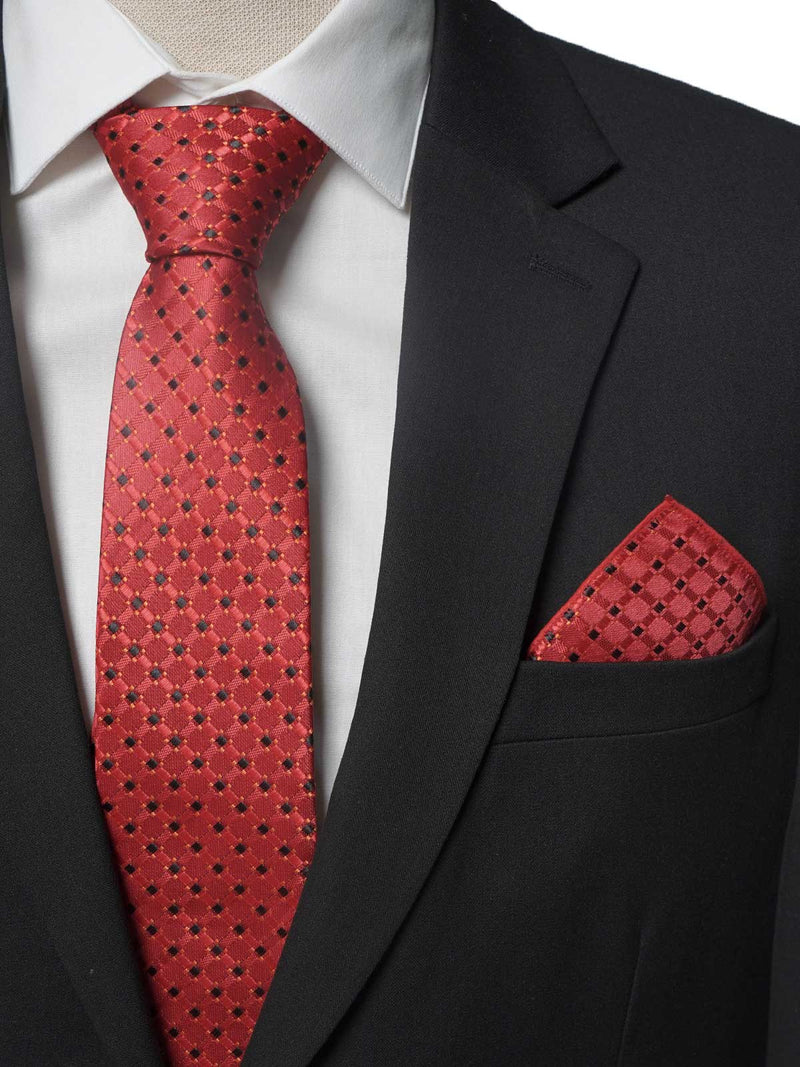 Red With Black Square Dotted Tie Set (TS-178)