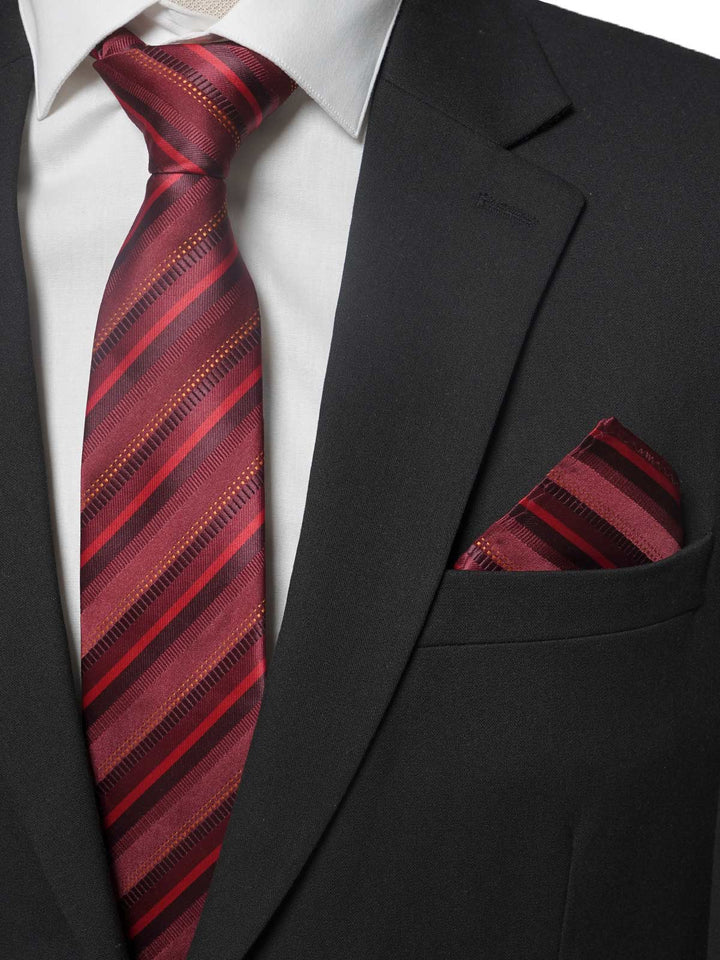 Red With Multi Striped Tie Set (TS-188)