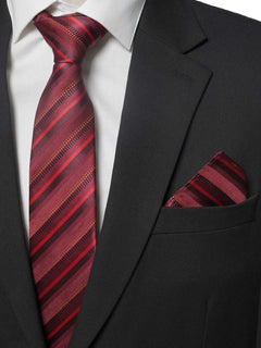 Red With Multi Striped Tie Set (TS-188)