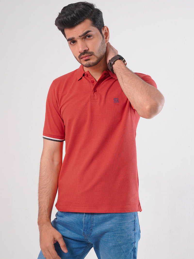 Orange Plain Twin Contrast Lycra Elastane Half Sleeves Polo T-Shirt (POLO-465)