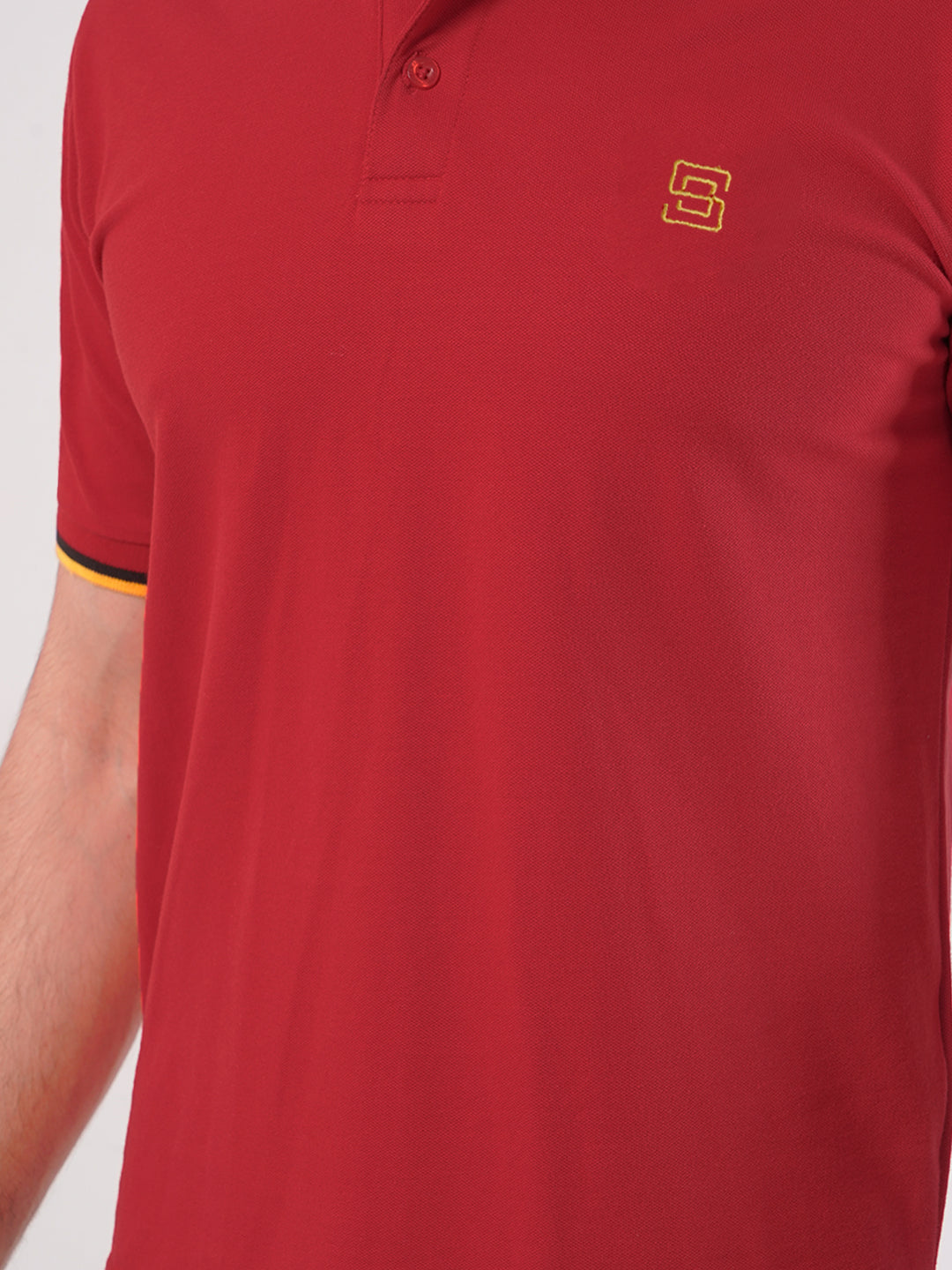 Red Plain Twin Contrast Lycra Elastane Half Sleeves Polo T-Shirt (POLO-469)