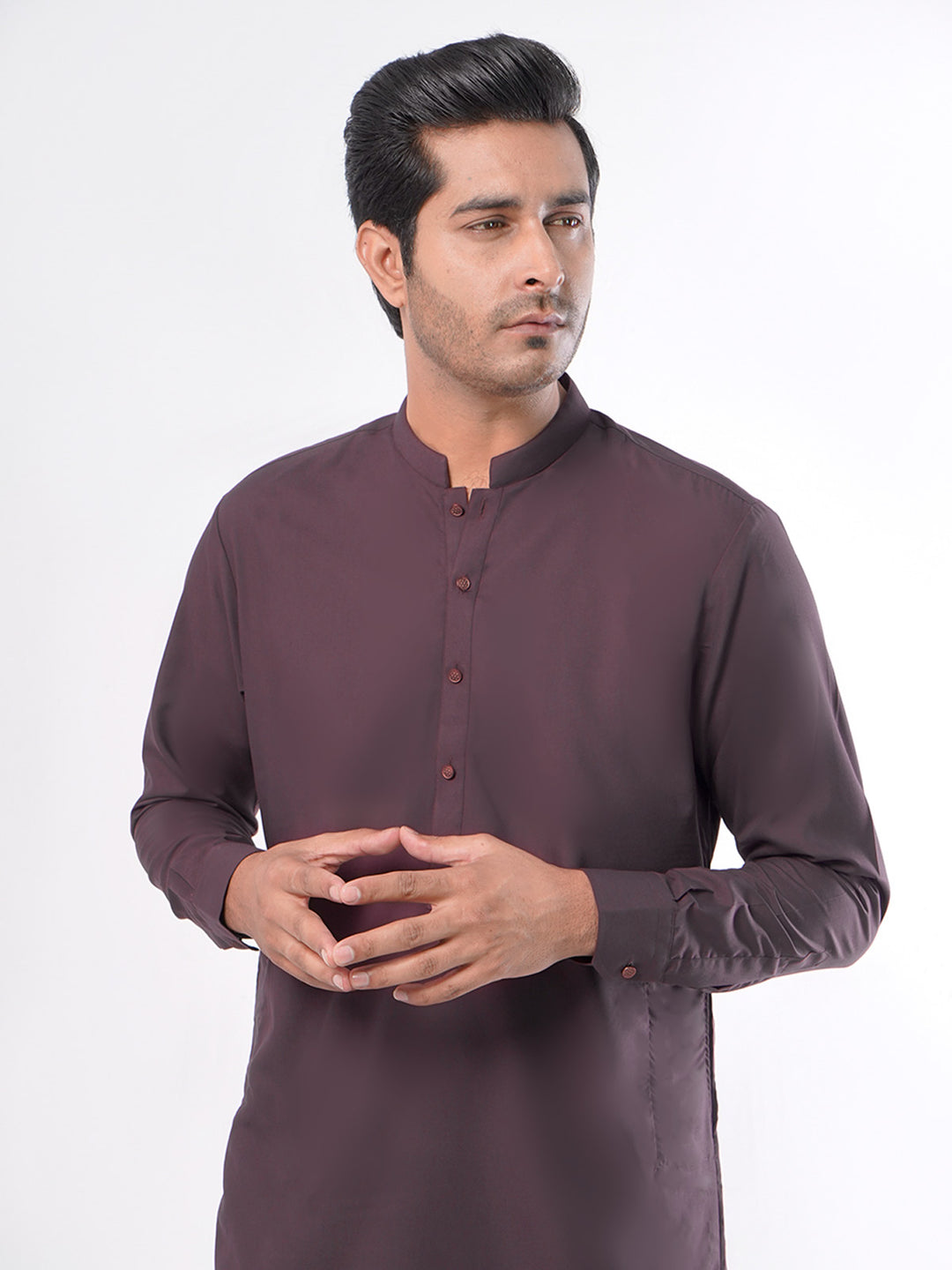 Maroon Plain Exclusive Range Ban Collar Designer Suit (SK-373)