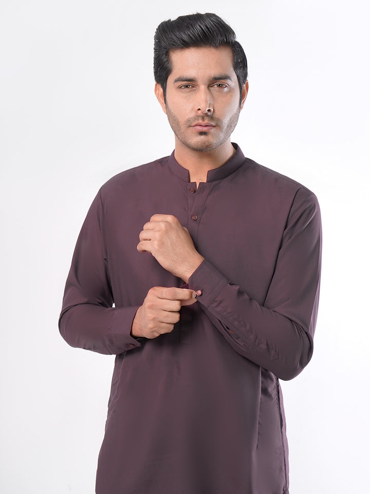 Maroon Plain Exclusive Range Ban Collar Designer Suit (SK-373)