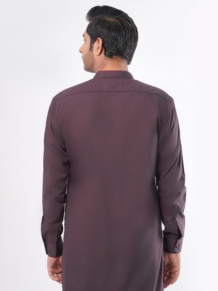 Maroon Plain Exclusive Range Ban Collar Designer Suit (SK-373)