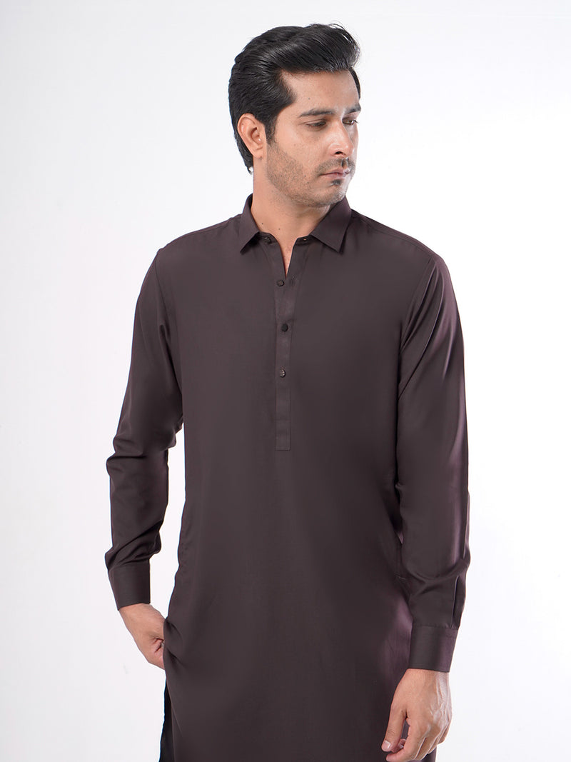 Dark Brown Plain Exclusive Range Designer Shalwar Kameez (SK-377)