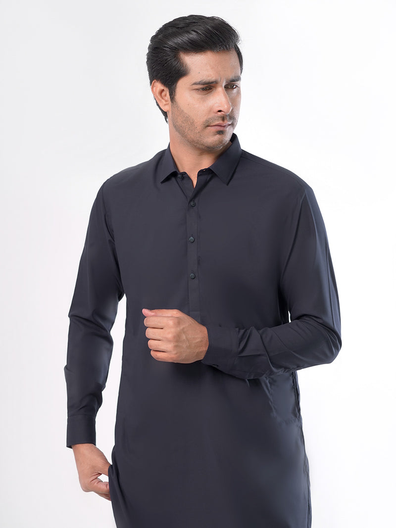 Navy Blue Plain Exclusive Range Designer Shalwar Kameez (SK-378)