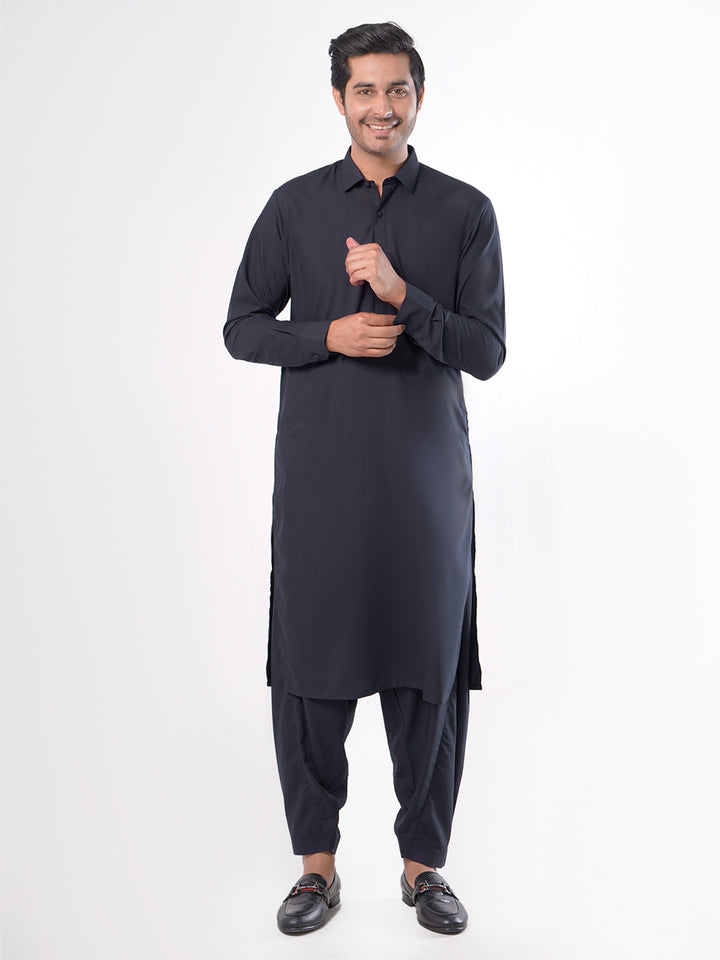 Navy Blue Plain Exclusive Range Designer Shalwar Kameez (SK-378)