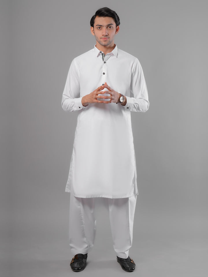 Off White Plain Exclusive Range Designer Shalwar Kameez (SK-382)