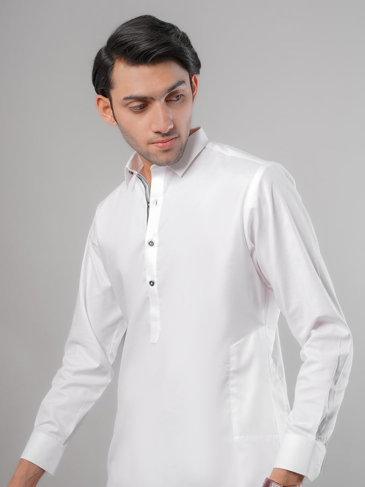 Off White Plain Exclusive Range Designer Shalwar Kameez (SK-382)