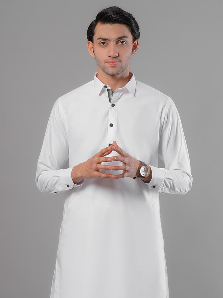 Off White Plain Exclusive Range Designer Shalwar Kameez (SK-382)