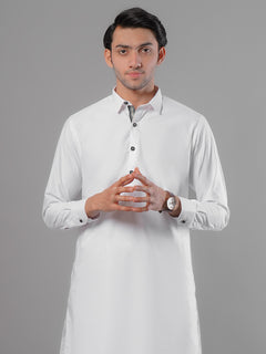 Off White Plain Exclusive Range Designer Shalwar Kameez (SK-382)