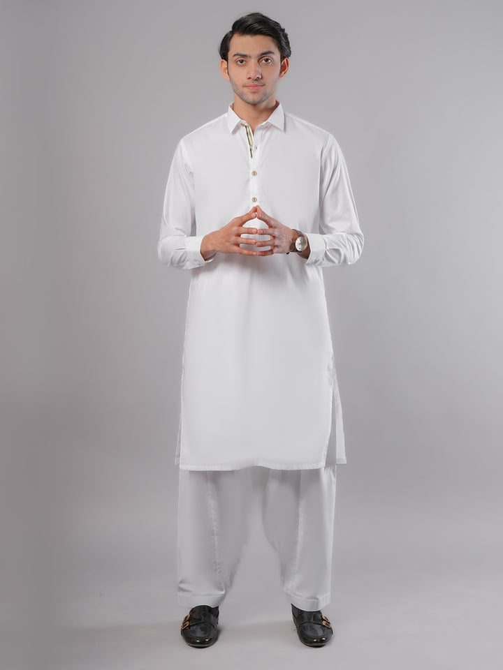 Off White Plain Exclusive Range Designer Shalwar Kameez (SK-384)