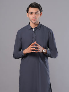 Dark Blue Plain Exclusive Range Designer Shalwar Kameez (SK-390)