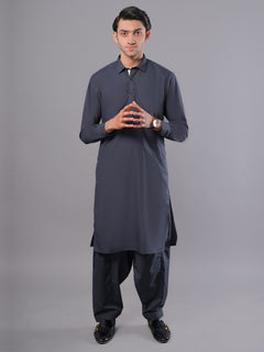 Dark Blue Plain Exclusive Range Designer Shalwar Kameez (SK-390)