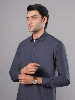 Dark Blue Plain Exclusive Range Designer Shalwar Kameez (SK-390)