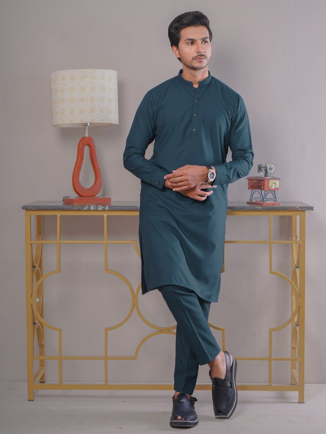 Blue Self Exclusive Range Ban Collar Designer Kurta Pajama (SK-393)