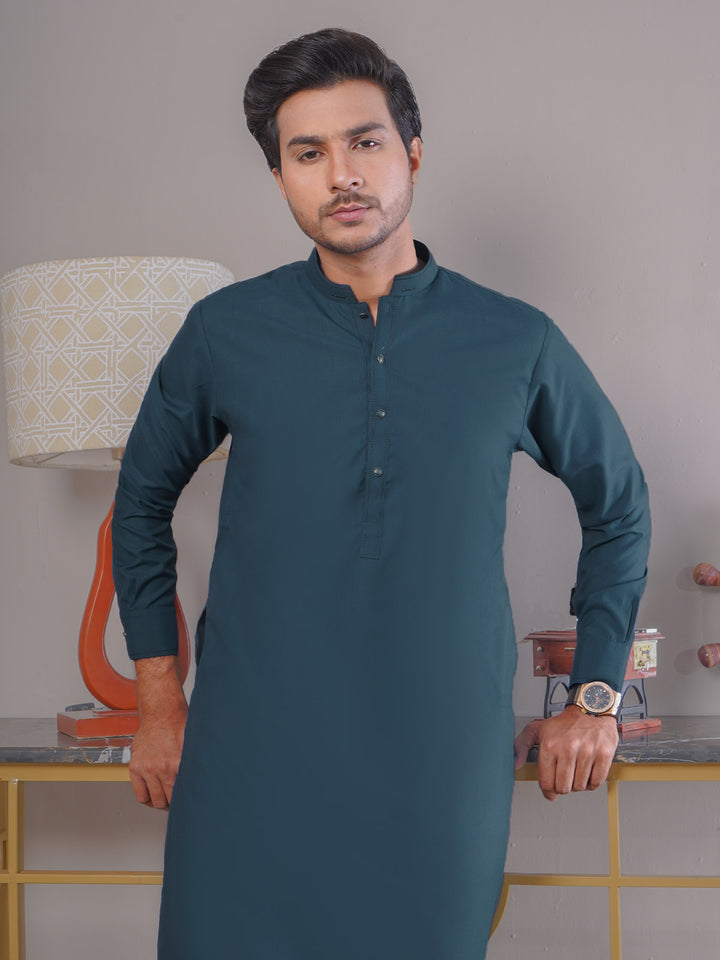 Blue Self Exclusive Range Ban Collar Designer Kurta Pajama (SK-393)