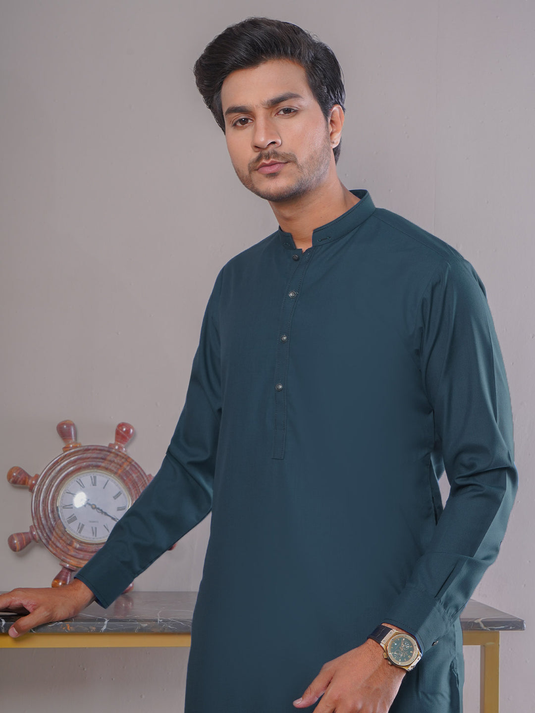 Blue Self Exclusive Range Ban Collar Designer Kurta Pajama (SK-393)