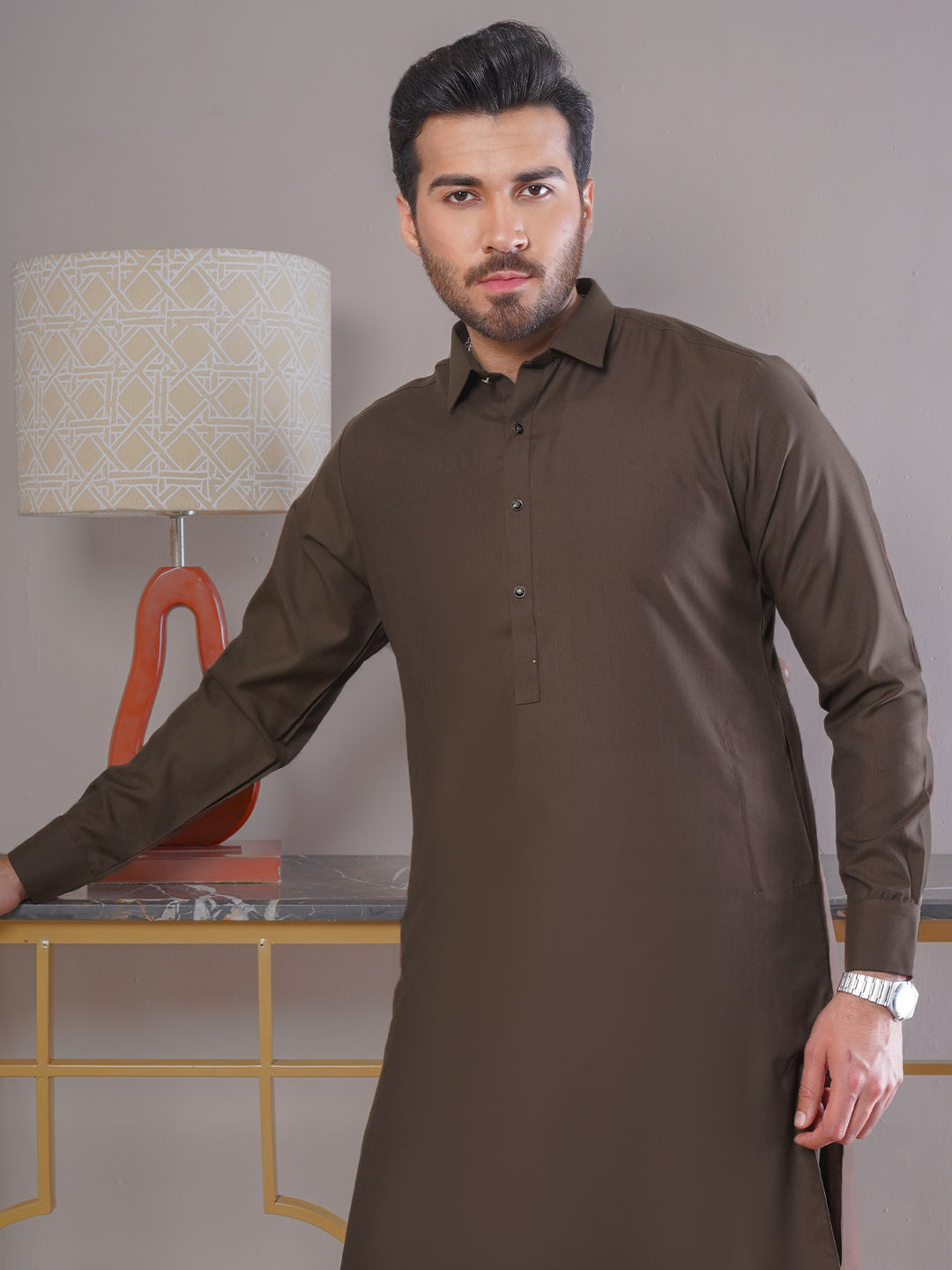 Brown Self Exclusive Range Designer Shalwar Kameez (SK-394)