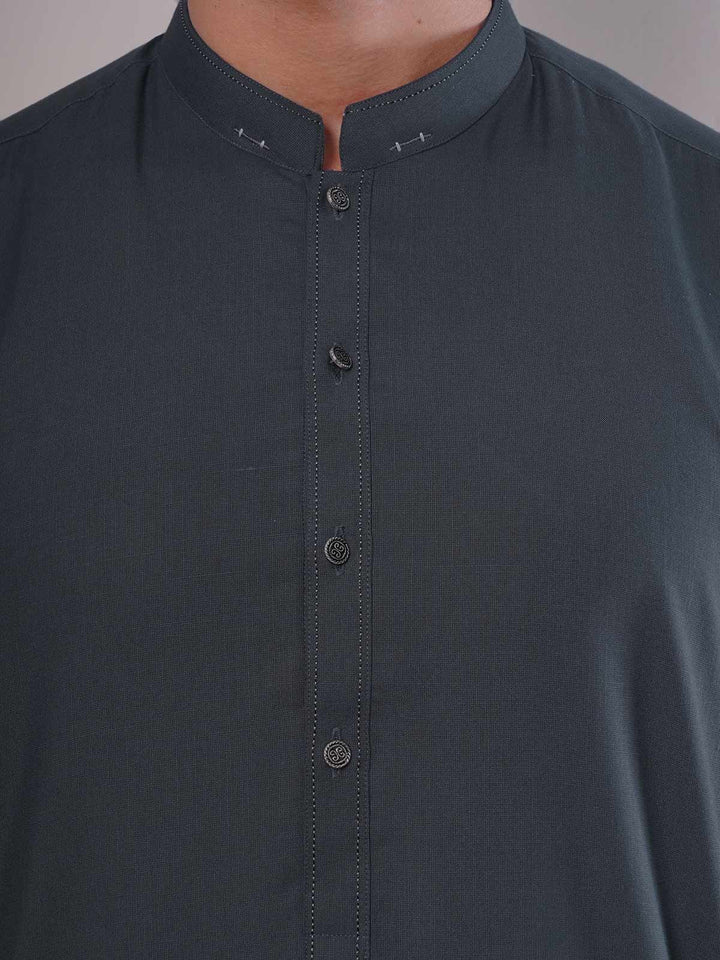 Dark Grey Self Exclusive Range Ban Collar Designer Kurta Pajama (SK-395)