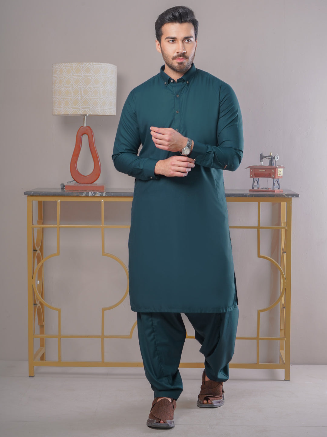 Turquoise Self Exclusive Range Button Down Designer Shalwar Kameez (SK-397)