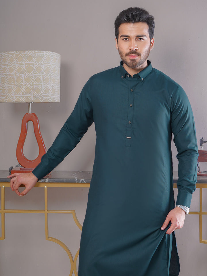 Turquoise Self Exclusive Range Button Down Designer Shalwar Kameez (SK-397)