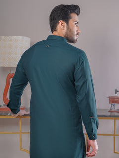 Turquoise Self Exclusive Range Button Down Designer Shalwar Kameez (SK-397)