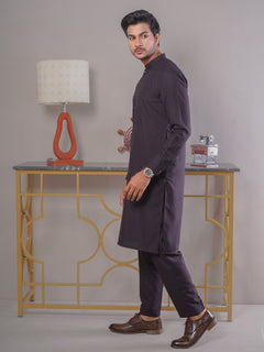 Dark Purple Self Exclusive Range Ban Collar Designer Kurta Pajama (SK-398)