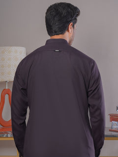 Dark Purple Self Exclusive Range Ban Collar Designer Kurta Pajama (SK-398)